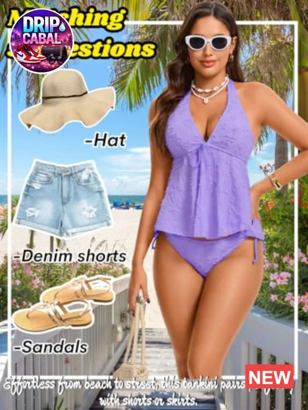 Flowy Tankini Set Halter Top Cheeky Bottom